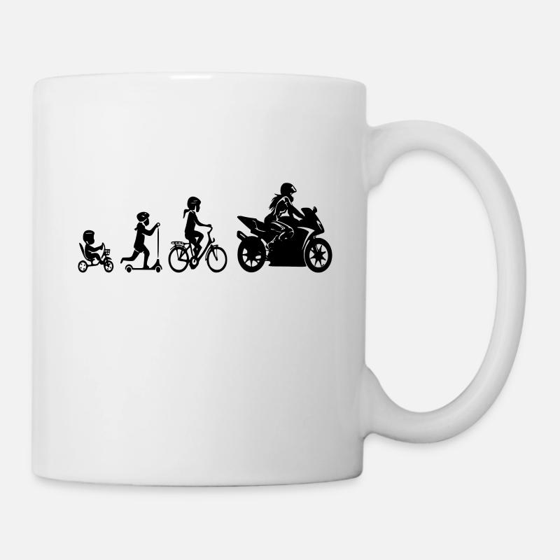 Bikerin Evolution Supersportler Motorradfahrerin - Tasse - Weiß