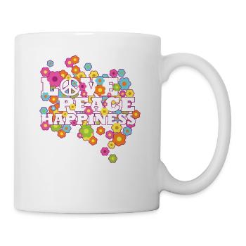 Hippie - Love Peace Happiness - Liebe Frieden - Tasse - Weiß - Rechts