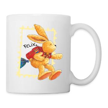 Felix huepft mit Schulranzen - Tasse - Weiß - Rechts