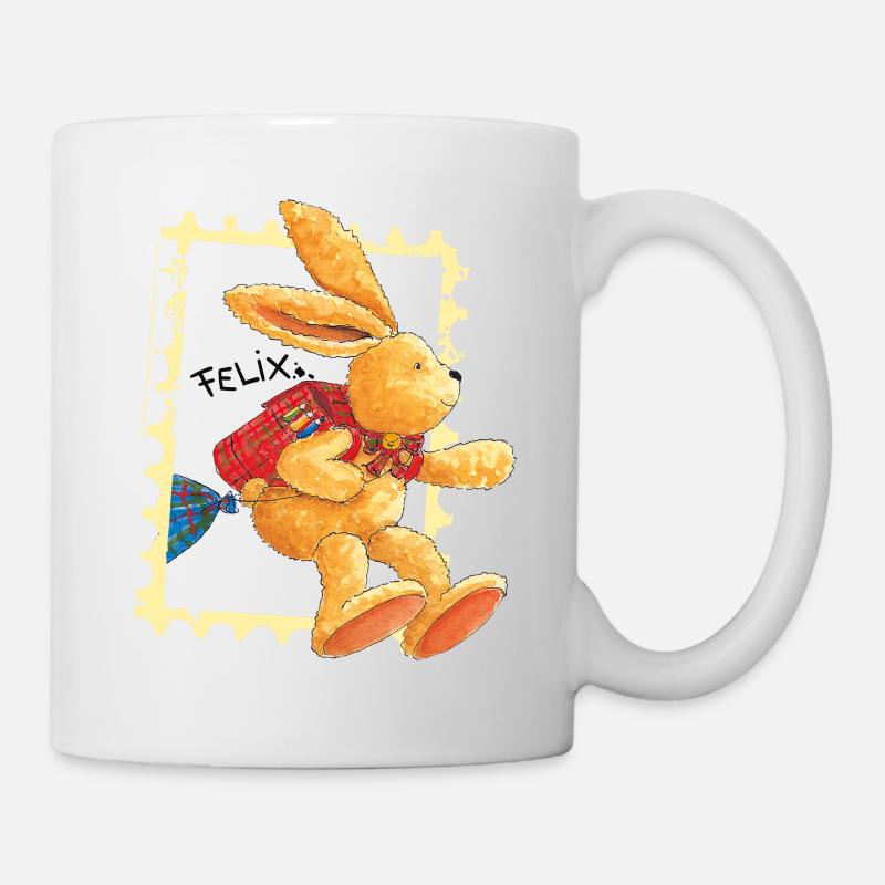 Felix huepft mit Schulranzen - Tasse - Weiß