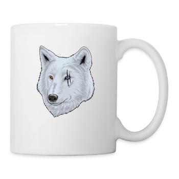 Weißer Wolf mit Narbe am Auge für Tierfreunde - Tasse - Weiß - Rechts