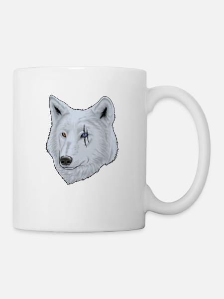 Loup blanc avec une cicatrice sur l'oeil pour les amoureux des animaux - Mug blanc - blanc