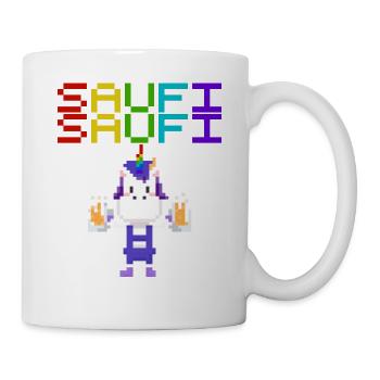 Saufi Saufi Einhorn 8 Bit Pixel Retro Bier Sekt - Tasse - Weiß - Rechts