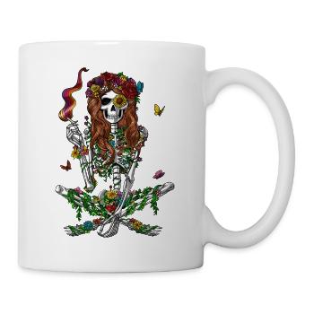 Hippie-Skelett, das psychedelisches Unkraut raucht - Tasse - Weiß - Rechts