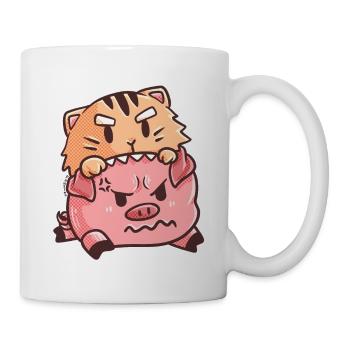 Chat cochon amusement combat animaux cadeau enfants - Mug blanc - blanc - Droite