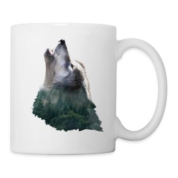 Wolf Heulend Wald Berg Mystik Jagd Natur Geschenk - Tasse - Weiß - Rechts