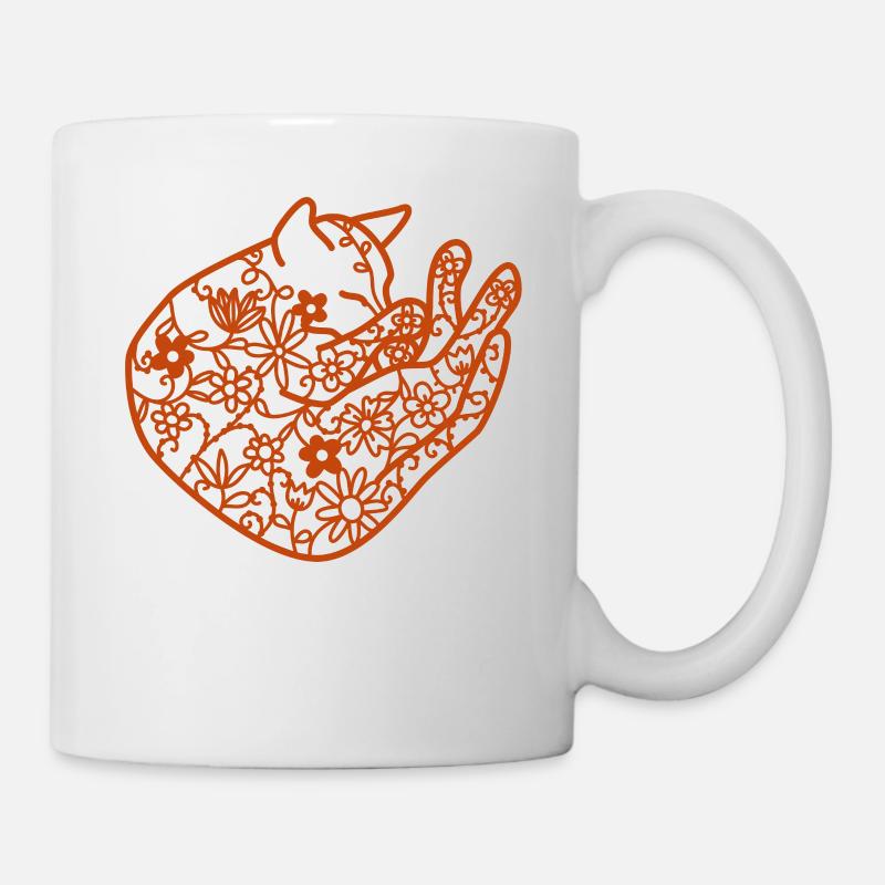 Floral Schlafende Katze - Tasse - Weiß