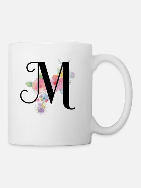 Lettre monogramme M avec fleurs pastel - Mug blanc - blanc