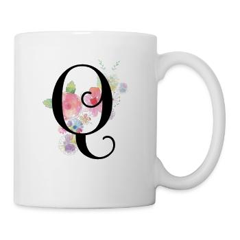 Monogramm Buchstabe Q mit Pastellblüten - Tasse - Weiß - Rechts