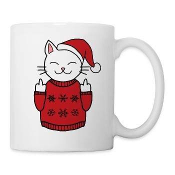 Katze Mittelfinger Weihnachten Geschenk Idee Xmas - Tasse - Weiß - Rechts