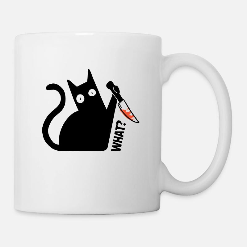 Cat What? funny black cat with knife - Mug - white