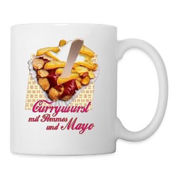 vom Grafikdesigner--Currywurst mit Pommes und Mayo - Tasse - Weiß - Rechts