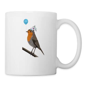 Vogelmotiv Rotkehlchen Vogel feiert Geburtstag - Tasse - Weiß - Rechts