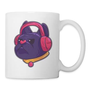 Hund Illustration hört Musik mit Kopfhörern - Tasse - Weiß - Rechts
