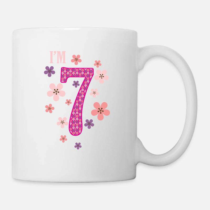 7. Geburtstag Blumen 7 Jahre Mädchen - Tasse - Weiß