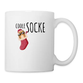 Coole Socke Spruch mit Weihnachtskatze & Brille - Tasse - Weiß - Rechts