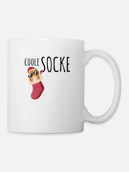 Coole Socke Spruch mit Weihnachtskatze & Brille - Tasse - Weiß