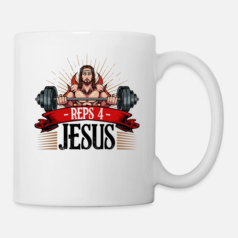 Reps 4 cadeau de bodybuilder de musculation de Jésus - Mug blanc - blanc