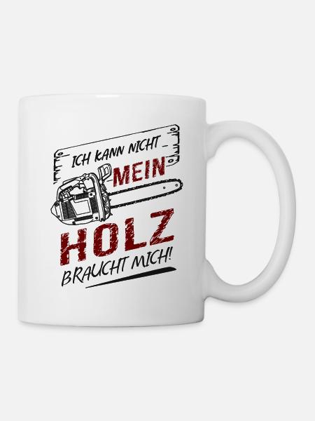 Holz Kettensäge Geschenk Sägespäne - Tasse - Weiß