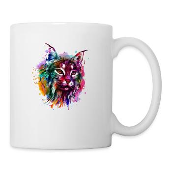 Luchs Aquarell Wasserfarben Bunt Geschenk - Tasse - Weiß - Rechts
