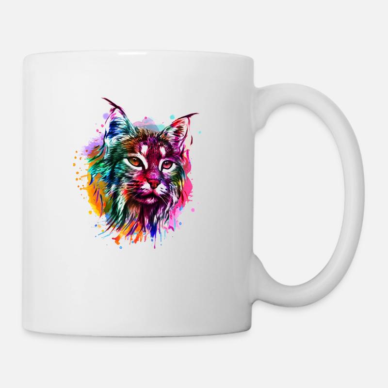 Luchs Aquarell Wasserfarben Bunt Geschenk - Tasse - Weiß