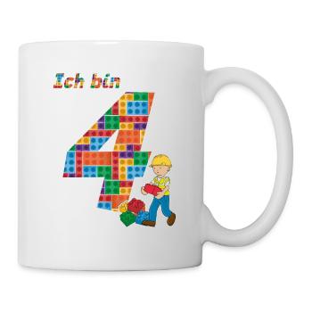 Bauarbeiter 4. Geburtstag Jungen Bagger - Tasse - Weiß - Rechts