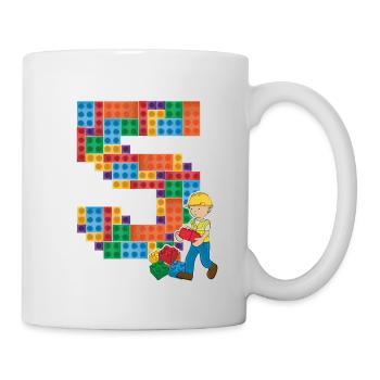 Construction worker 5th birthday boy excavator - Mug - white - Right