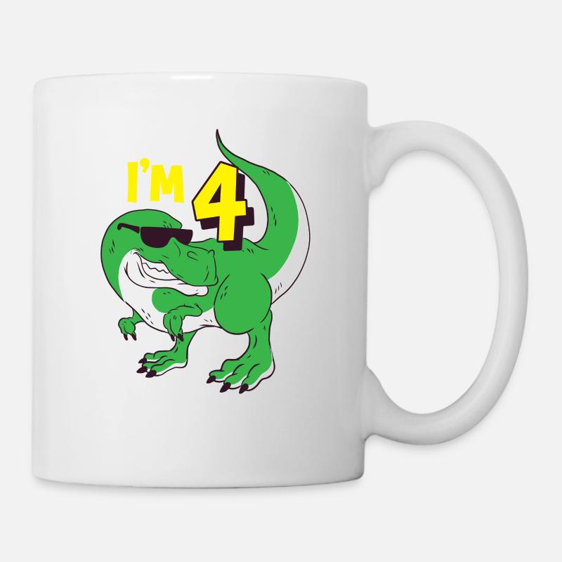 4 ans Dino anniversaire enfant garçon cadeau - Mug blanc - blanc