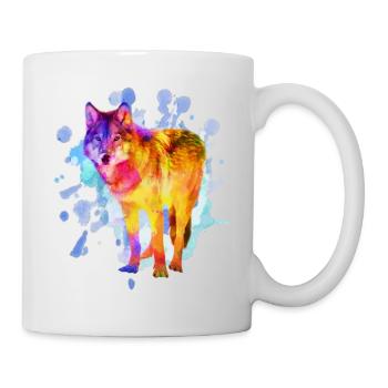 Wolf Hundefamilie Aquarell Bunt Geschenk - Tasse - Weiß - Rechts