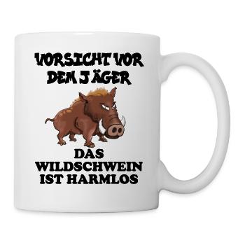 Vorsicht vor dem Jäger das Wildschwein ist harmlos - Tasse - Weiß - Rechts