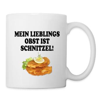 mein lieblinsobst ist schnitzel schwarz - Tasse - Weiß - Rechts
