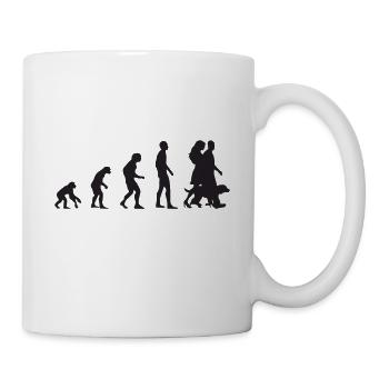 Evolution Ehepaar mit Hund Motiv in schwarz - Tasse - Weiß - Rechts