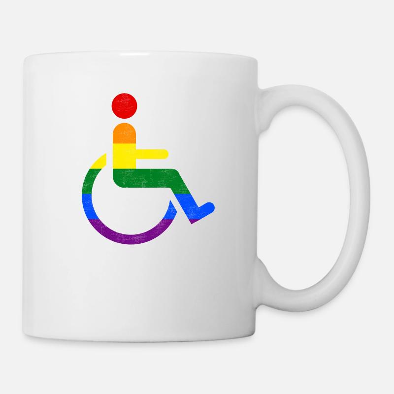 Lustiges Schwuler Rollstuhlfahrer Regenbogen Shirt - Tasse - Weiß