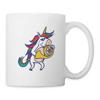 Unicorn plays french horn musical instrument - Mug - white - Right
