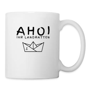 Papierboot mit Spruch: AHOI IHR LANDRATTEN black - Tasse - Weiß - Rechts