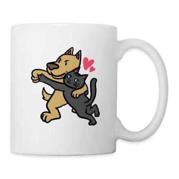 Liebende Katze & Hund - Tasse - Weiß - Rechts