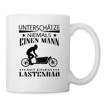 Mann mit einem Lastenrad - Lastenfahrrad - Tasse - Weiß - Rechts