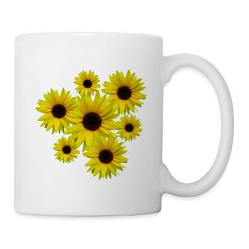 Sonnenblumenstrauß, Sonnenblumen, Blumen, Blüten - Tasse - Weiß - Rechts