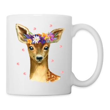 Cute baby deer fawn deer with flowers and confetti - Mug - white - Right