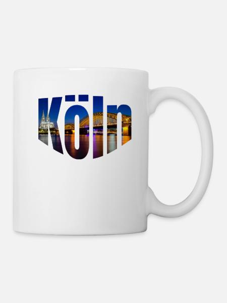 Köln Cologne Kölner Dom Hohenzollernbrücke nachts - Tasse - Weiß
