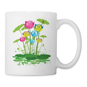 bunte Seerosen Blumen - Tasse - Weiß - Rechts