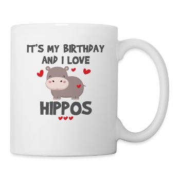 Flusspferd-Liebhaber ist es mein Geburtstag und ich liebe Flusspferde - Tasse - Weiß - Rechts