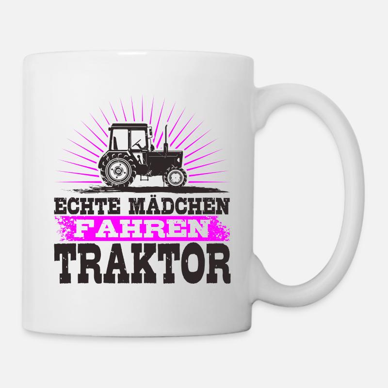 Echte Mädchen fahren Traktor - Tasse - Weiß