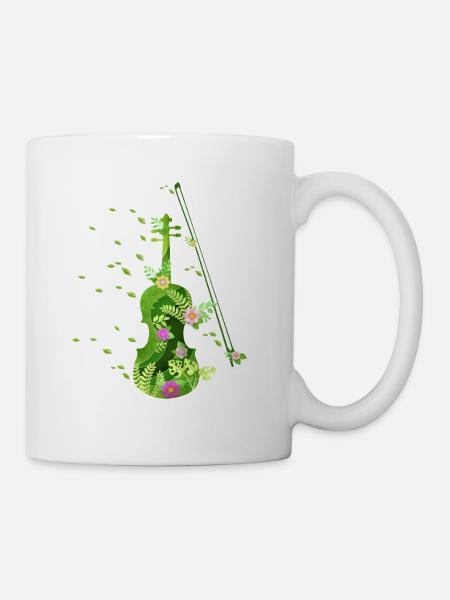 Geige Violine Geigenspieler Blumen Grün - Tasse - Weiß