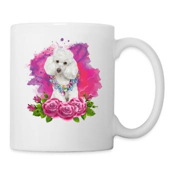 Aquarell Pudel mit Blumen - Tasse - Weiß - Rechts