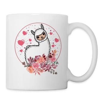 Lama Alpaka Blumen Geschenk Damen Herren Kinder - Tasse - Weiß - Rechts
