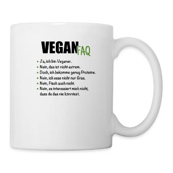 Vegan FAQ Veganer Spruch Fragen Ernährung Veggie - Tasse - Weiß - Rechts