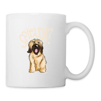 "SPIELEN?" Briard Shirt Vintage Hund Spruch Design - Tasse - Weiß - Rechts