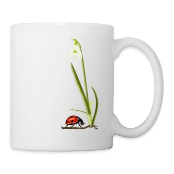 Printemps, perce-neige, coccinelles - Mug blanc - blanc - Droite
