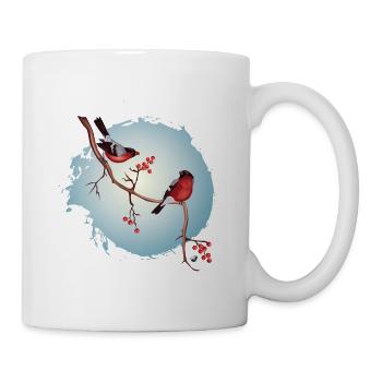 Ein Paar Gimpelen auf einem Zweig mit Beeren - Tasse - Weiß - Rechts